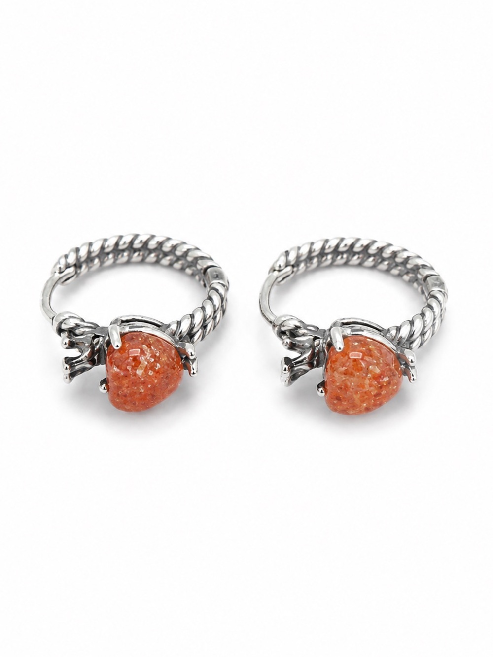 925 Sterling Silver Sunstone Hoop Earrings - Picture 1 of 2
